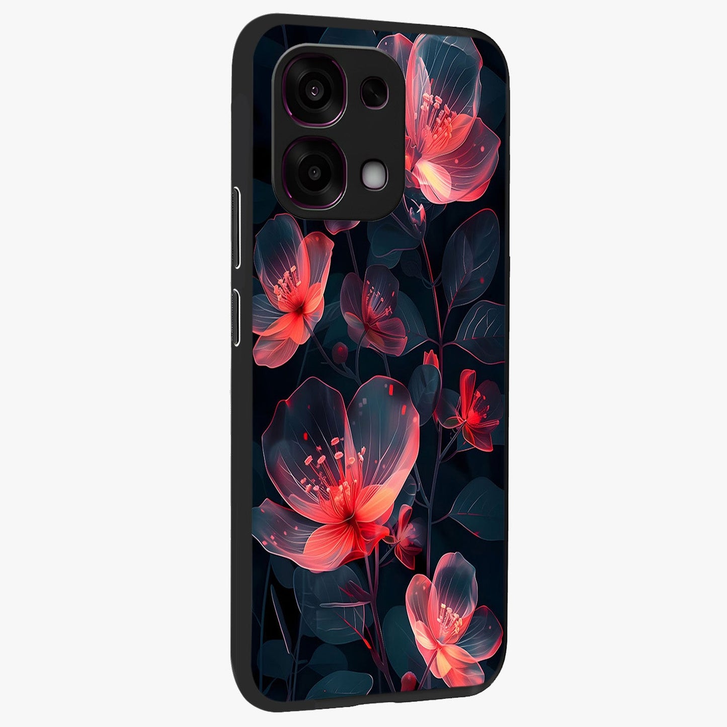 Dark Shade of Flower Glass Case upright view showcasing delicate flower artwork with rich dark floral theme.