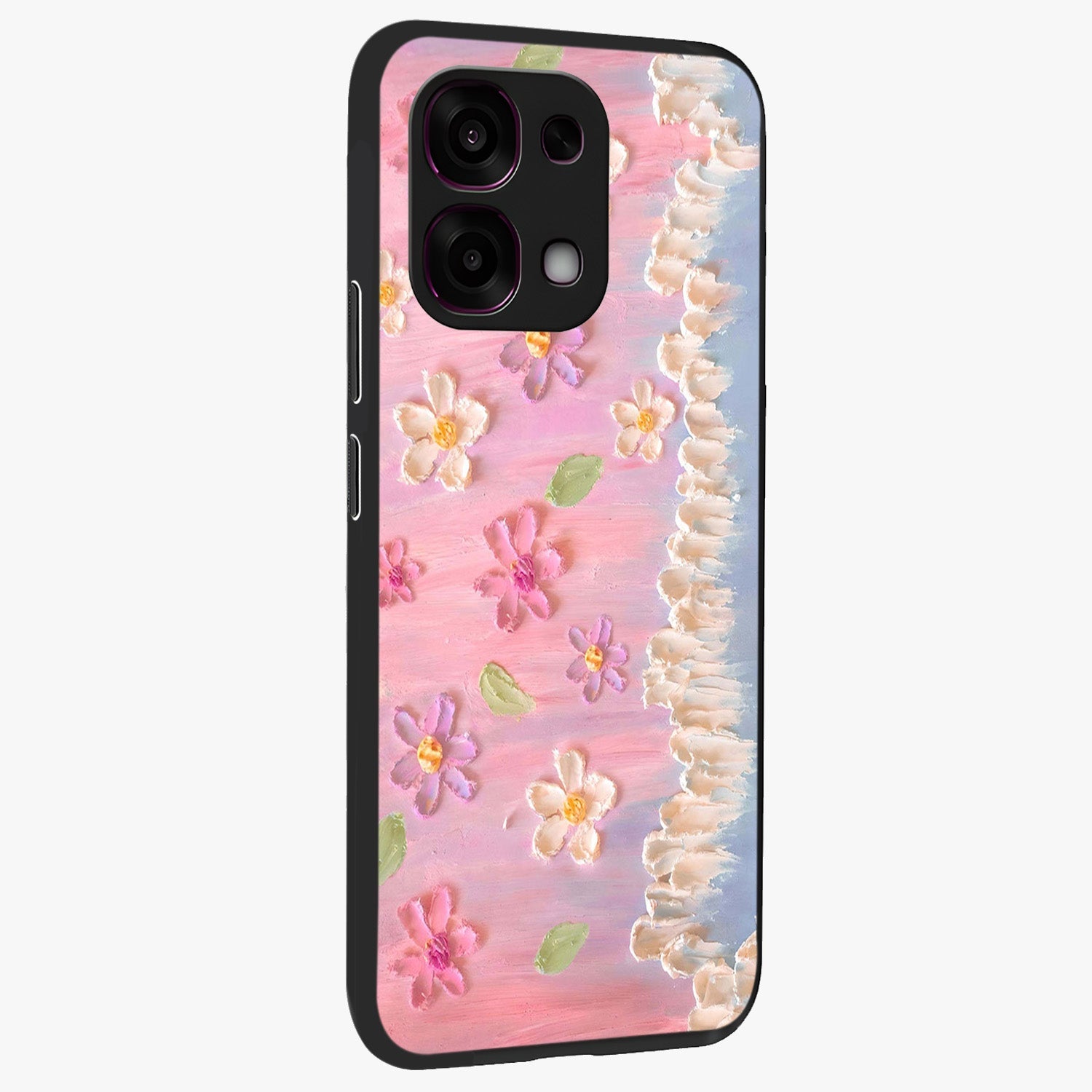 Dreamy Painted Garden Glass Case upright view showcasing vibrant floral garden artwork with artistic nature theme.