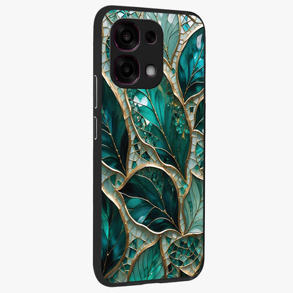 Emerald Leaf Glass Glass Case upright view showcasing fresh green leaf artwork with calming nature inspired style.