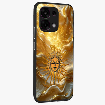 Eternal Golden Glow Glass Case upright view showcasing luminous golden artwork with luxurious visual theme.
