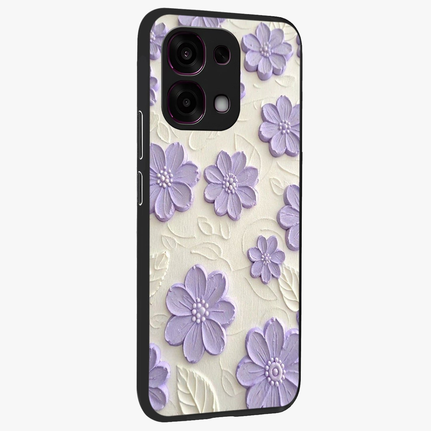 Floral Wall Art With Purple Flowers Glass Case upright view showcasing elegant purple flower artwork with decorative floral theme.