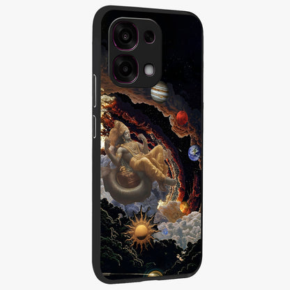 Galactic Divine God Glass Case upright view showcasing mystical divine artwork with dramatic cosmic theme.