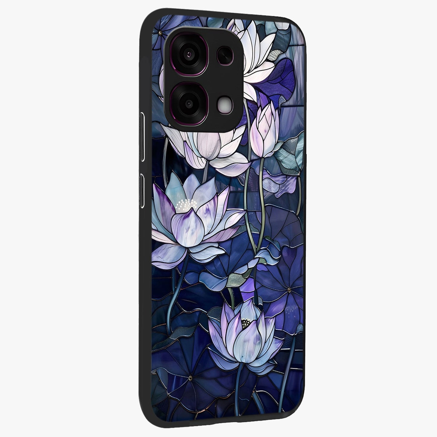 Gloss Petal Rush Glass Case upright view showcasing dynamic floral petal artwork with modern botanical theme.