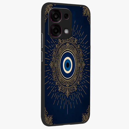 Golden Celestial Charm Glass Case upright view showcasing radiant celestial artwork with elegant golden theme.