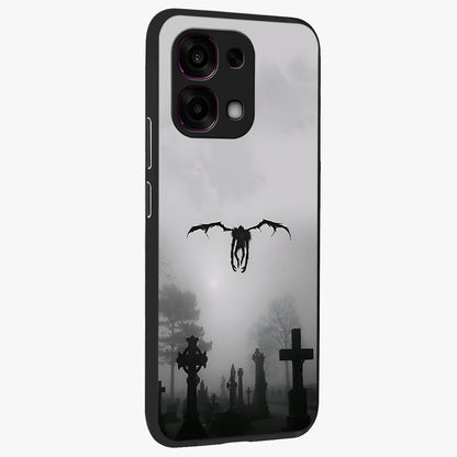 Graveyard Shadow Descent Glass Case upright view showcasing haunting graveyard artwork with dramatic dark theme.