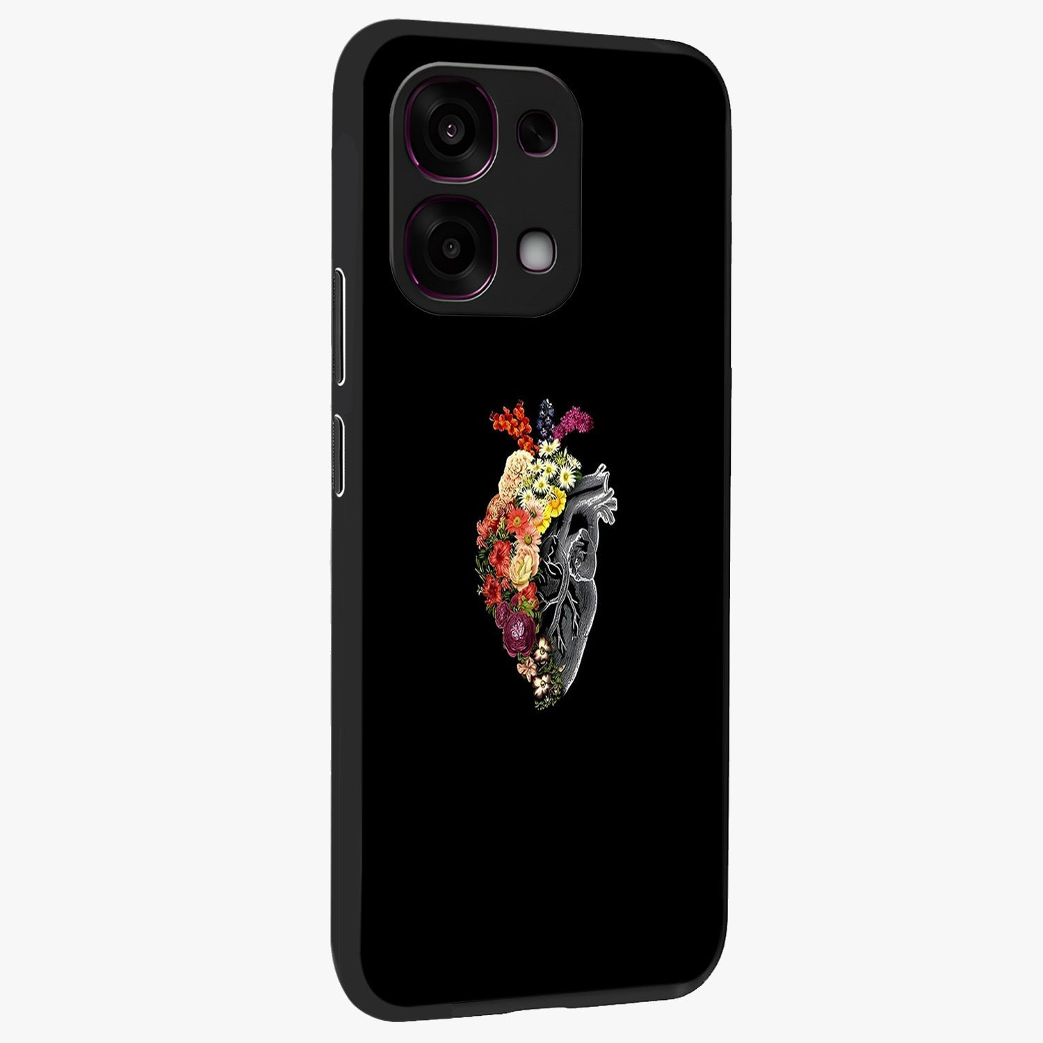 Heart With Flowers Glass Case upright view showcasing decorative heart and floral artwork with sweet romantic theme.