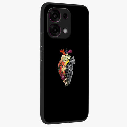 Heart With Flowers Glass Case upright view showcasing decorative heart and floral artwork with sweet romantic theme.