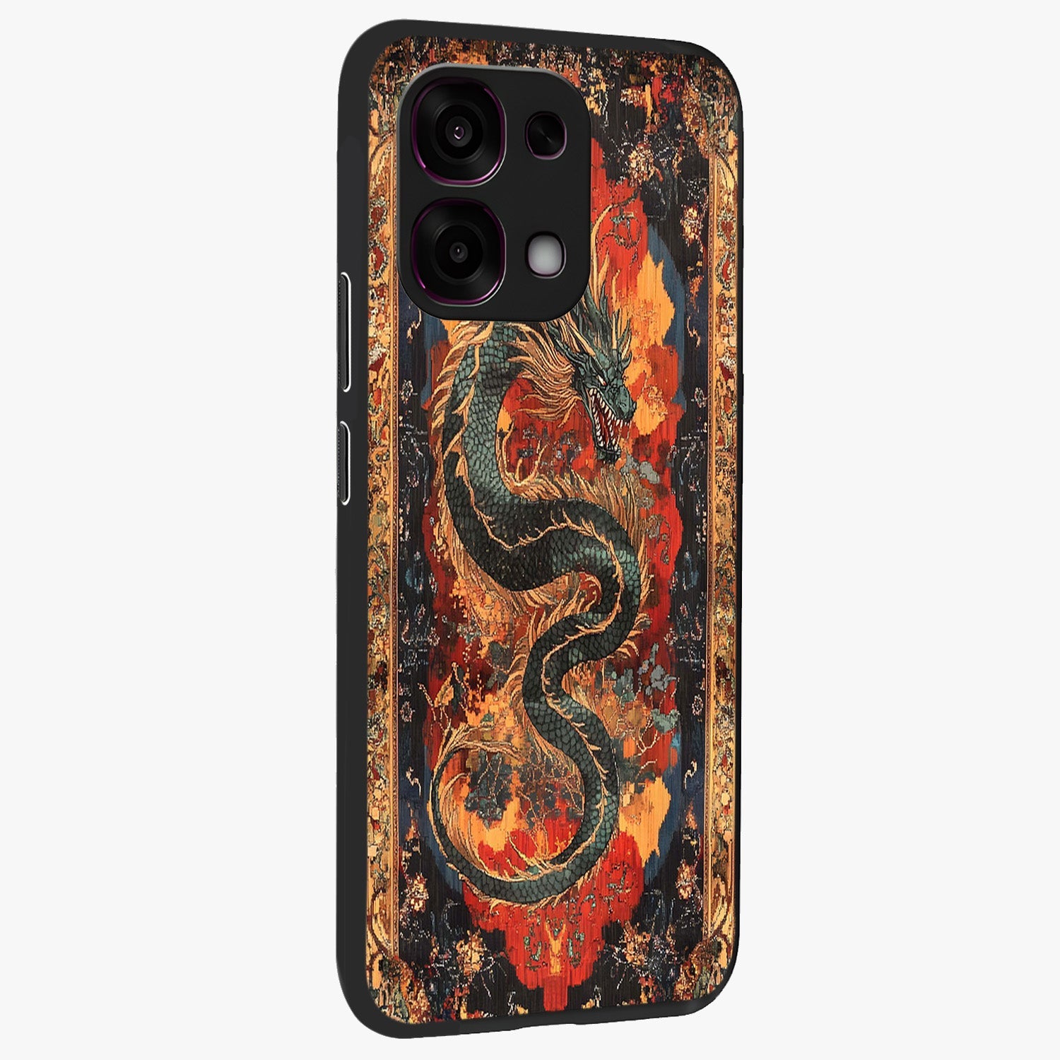 Inferno Dragon Soul Glass Case upright view showcasing intense dragon artwork with fantasy fire theme.