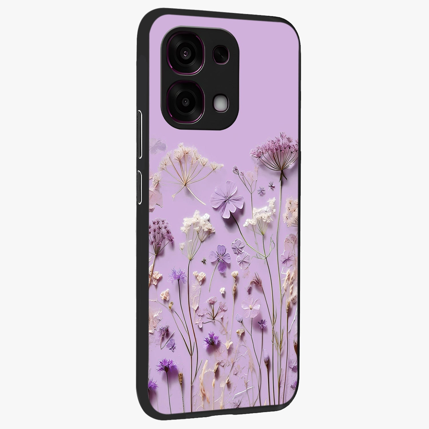 Lavender Blossom Dream Glass Case upright view showcasing delicate lavender blossom artwork with peaceful floral theme.