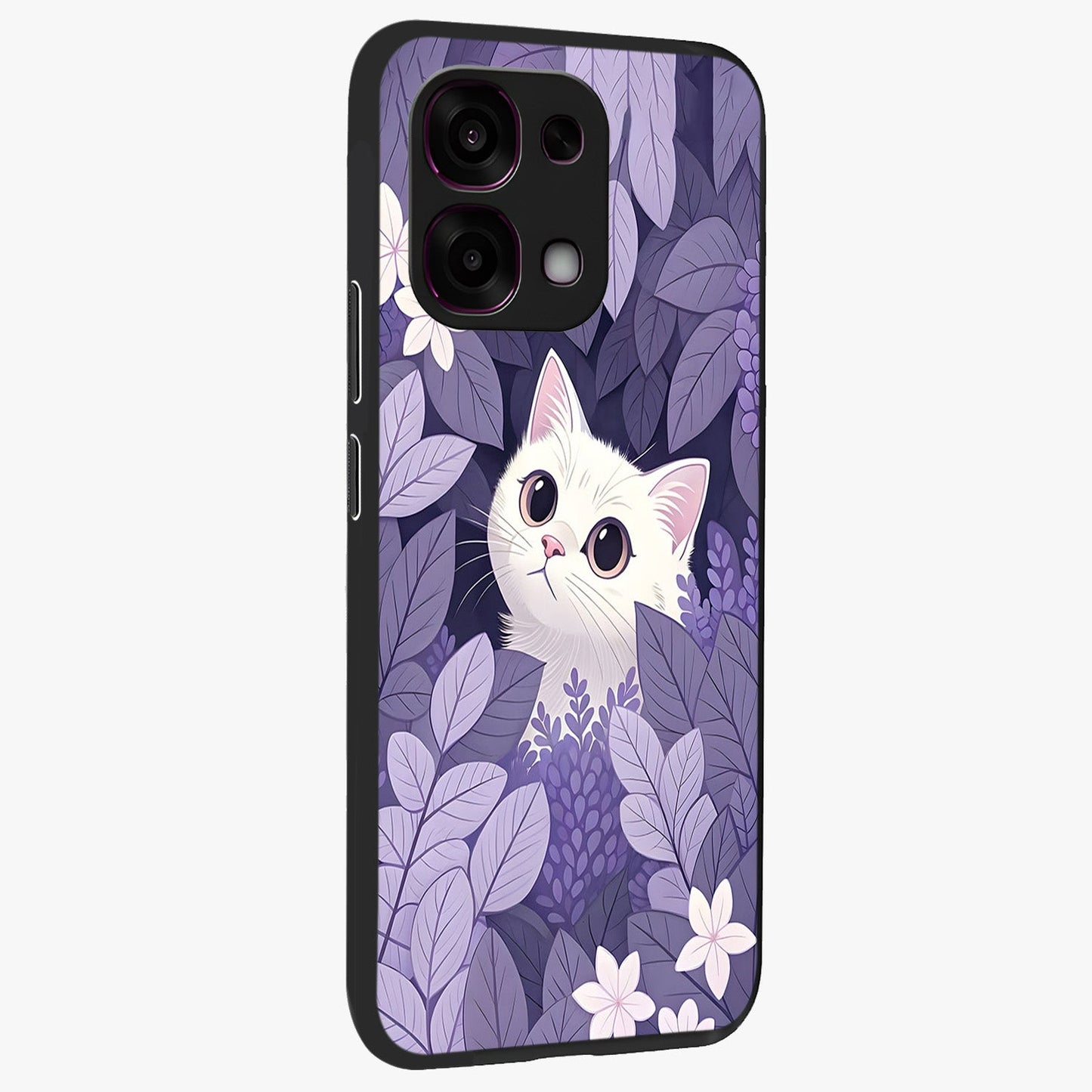 Lilac Hide Peek Cat Glass Case upright view showcasing charming cat artwork with adorable peek theme.