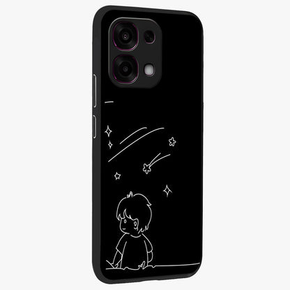 Line Art Boy With Shooting Stars Glass Case upright view showcasing artistic shooting star illustration with minimal style.