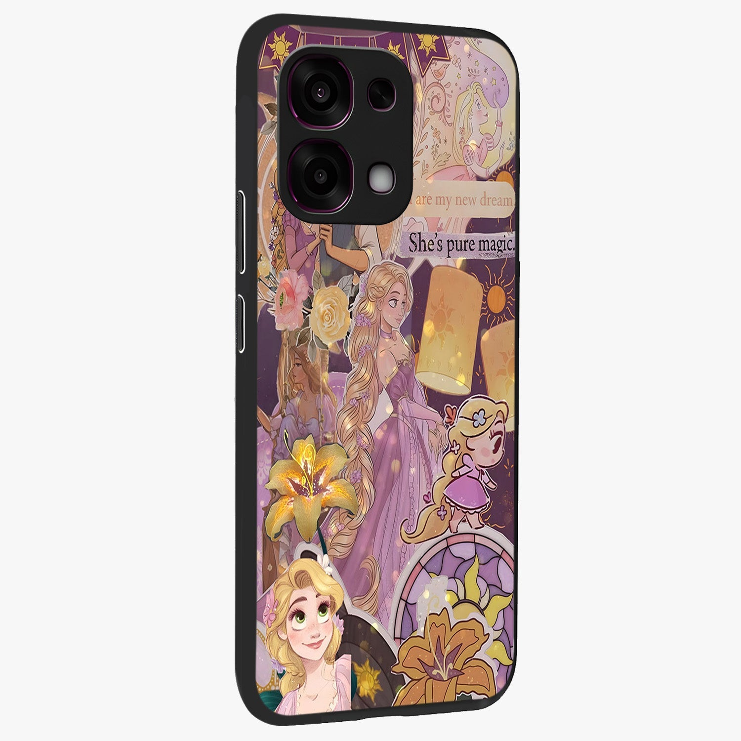 Magical Tangled Dream Glass Case upright view showcasing enchanting artistic artwork with dreamy fantasy theme.