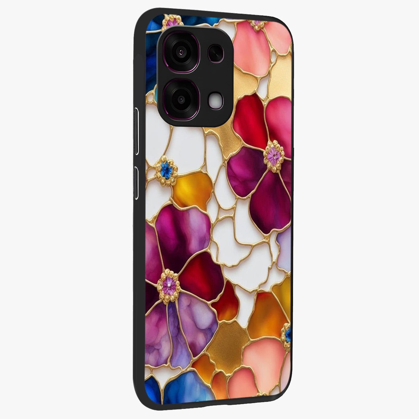 Marble Flower Pattern Glass Case upright view showcasing decorative marble flower artwork with refined style.