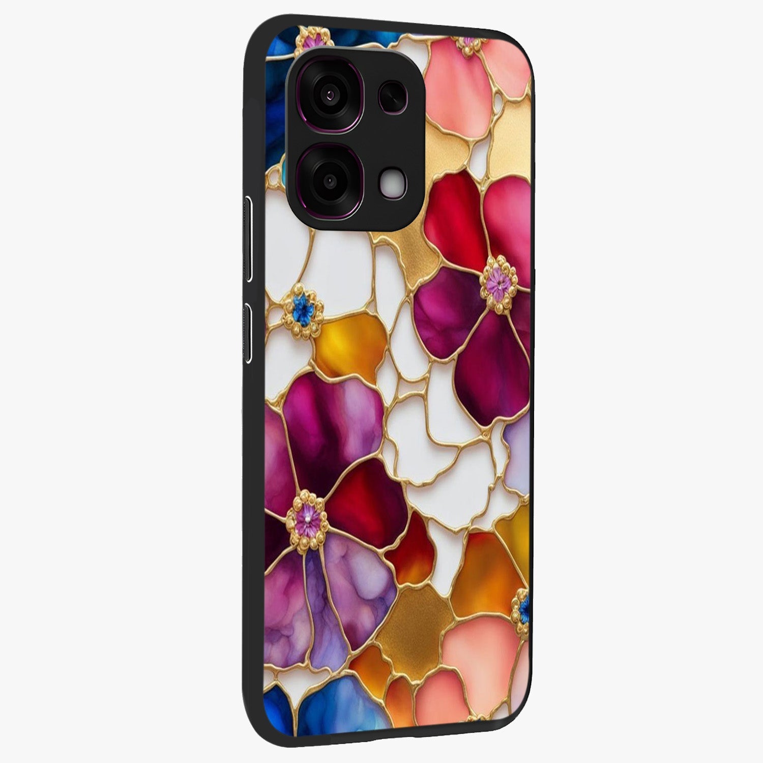 Marble Flower Pattern Glass Case upright view showcasing decorative marble flower artwork with refined style.