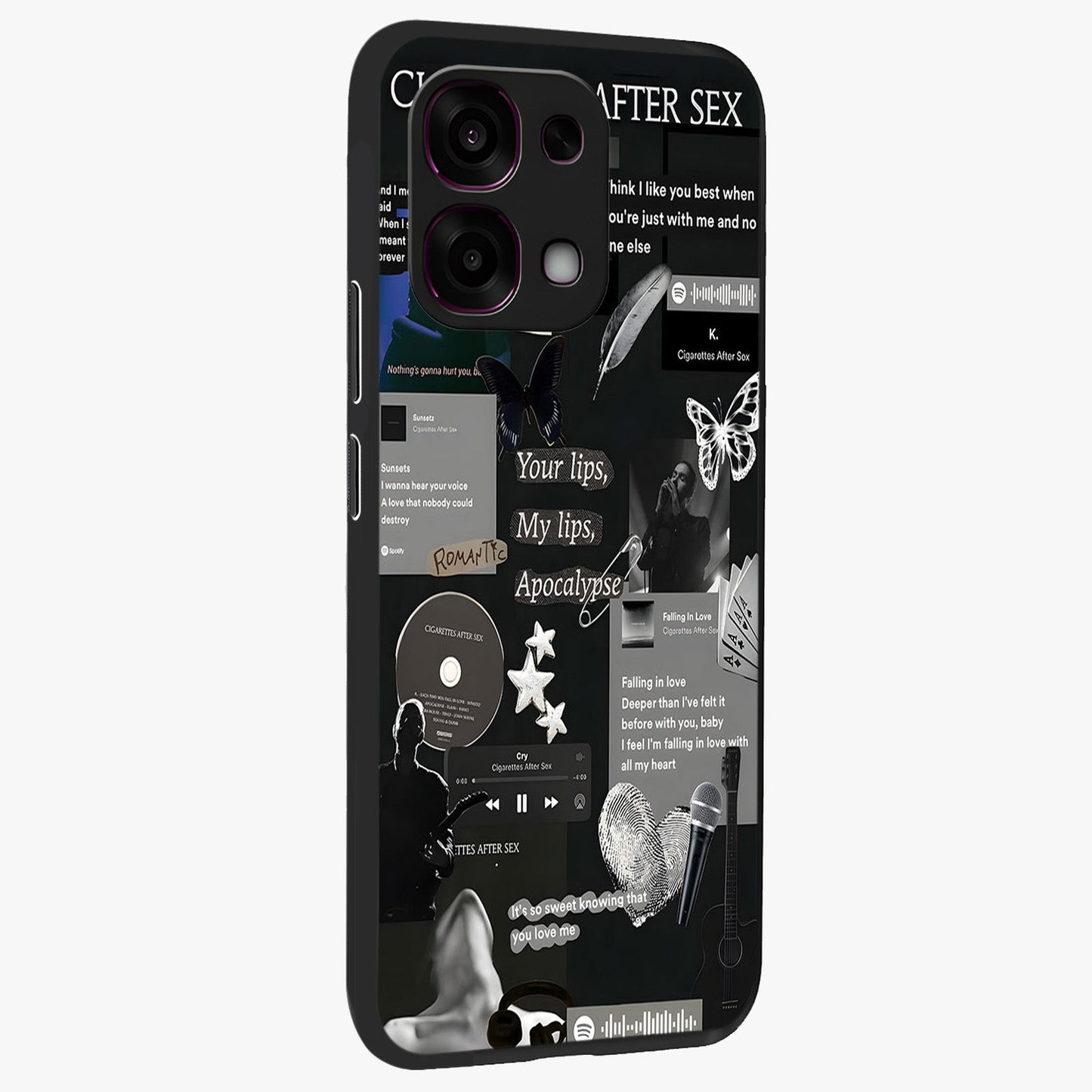 Midnight Love Echo Glass Case upright view showcasing expressive romantic artwork with dreamy midnight theme.