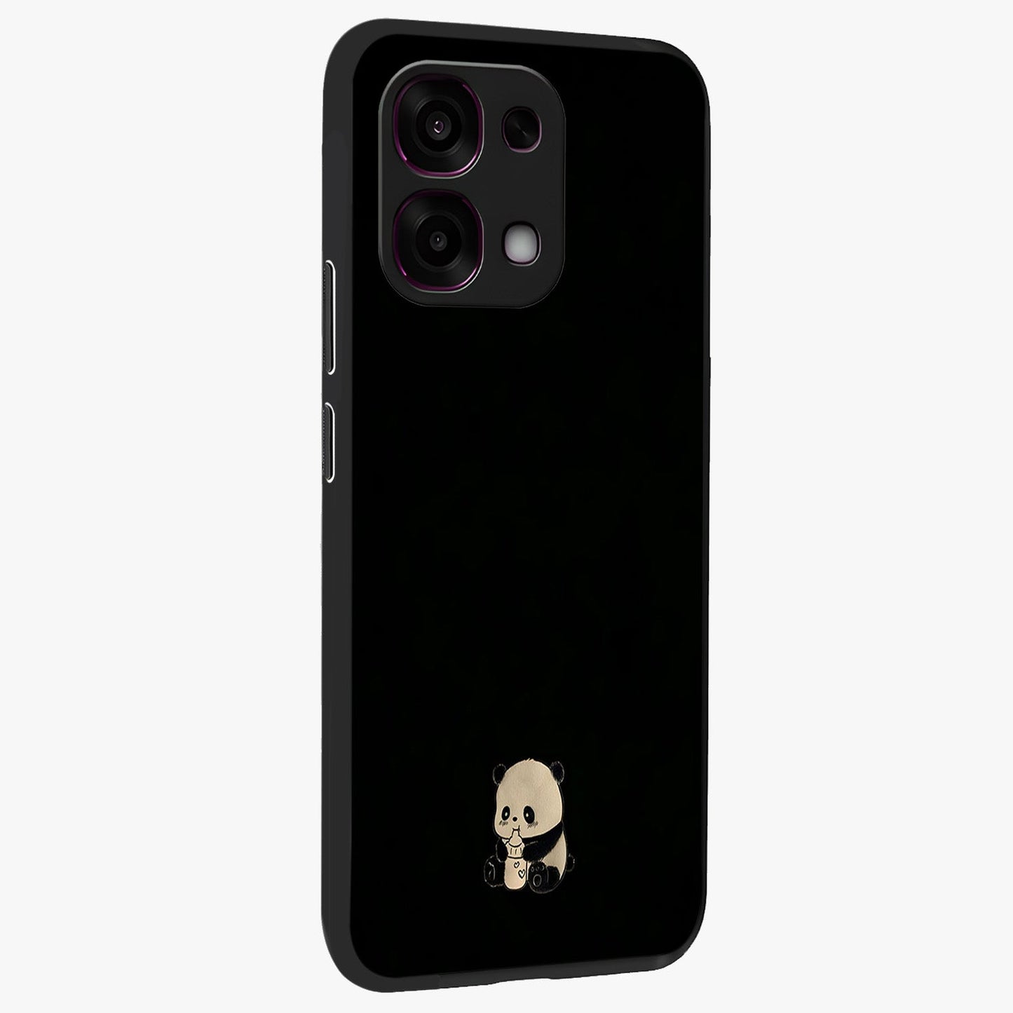 Midnight Panda Love Glass Case upright view showcasing charming panda artwork with playful romantic theme.
