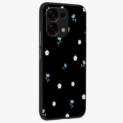 Minimal Petal Whispers Glass Case upright view showcasing elegant floral artwork with modern minimalist style.