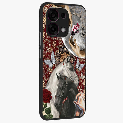 Moonlit Royal Stallion Glass Case upright view showcasing dramatic horse artwork with glowing moon themed design.
