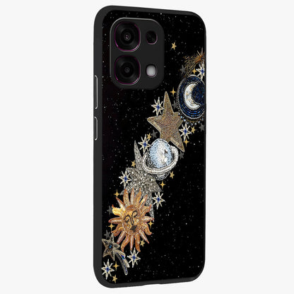 Pearls Universe Object Glass Case upright view showcasing decorative pearl themed artwork with cosmic elegance.