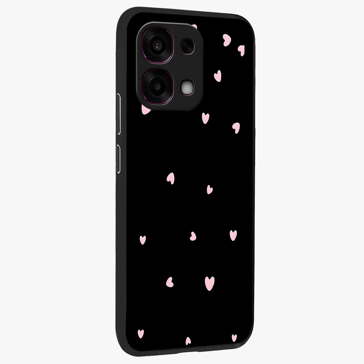 Pink Love Drops Glass Case upright view showcasing charming heart drop artwork with romantic playful theme.