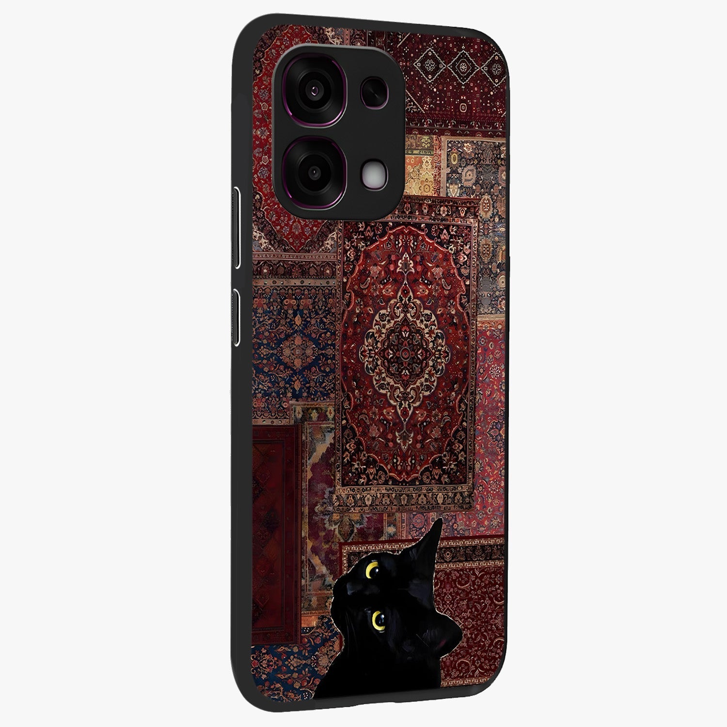 Regal Magic Cat Apple Glass Case upright view showcasing charming cat artwork with playful magical theme.