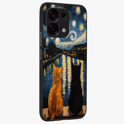 Starry River Cats Glass Case upright view showcasing adorable cat artwork with magical river and stars theme.