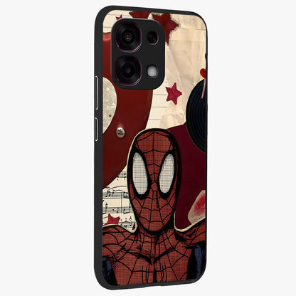 Web Warrior Vibes Glass Case upright view showcasing energetic superhero artwork with bold action theme.