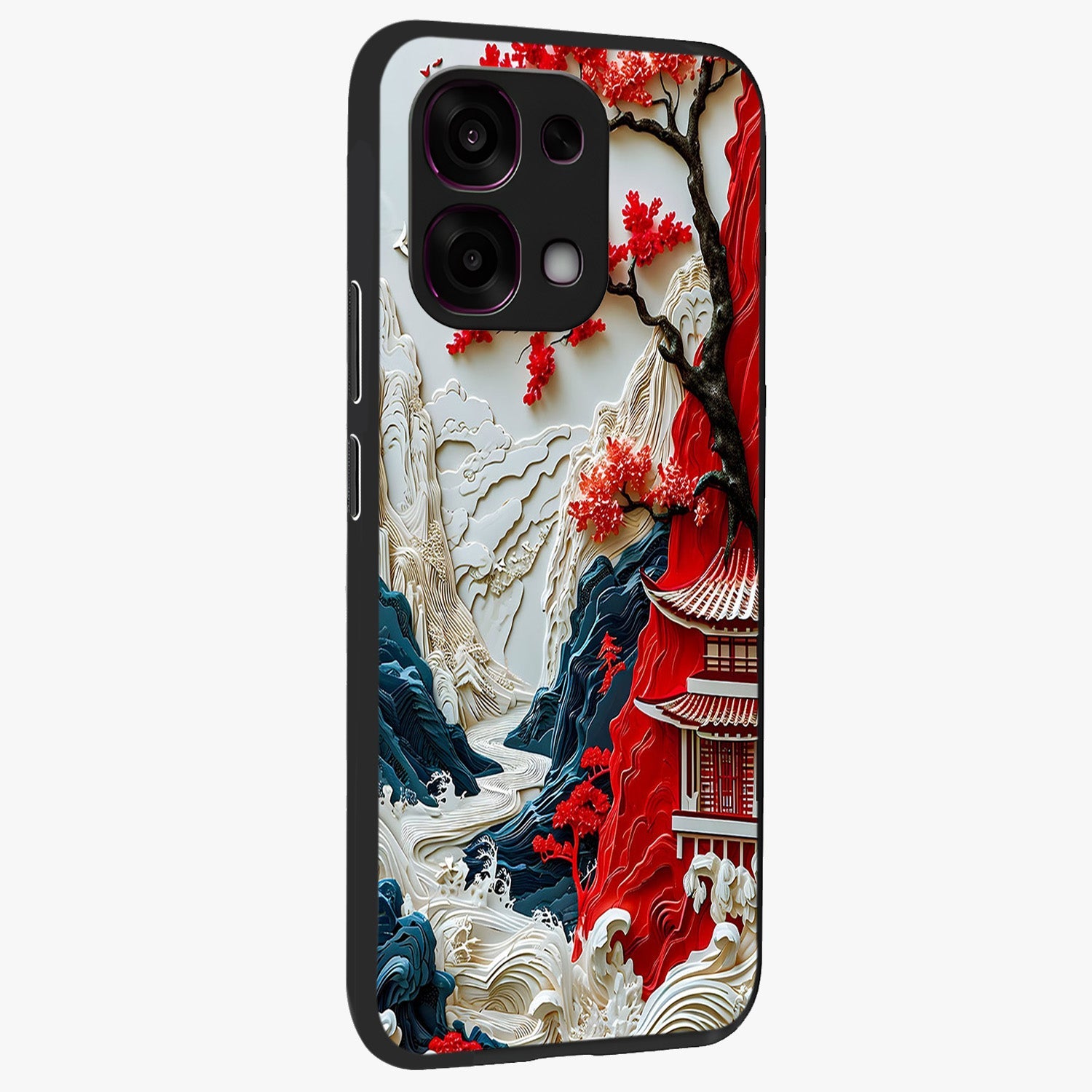 Whispers Of Sakura Waves Glass Case upright view showcasing delicate cherry blossom artwork with elegant nature theme.