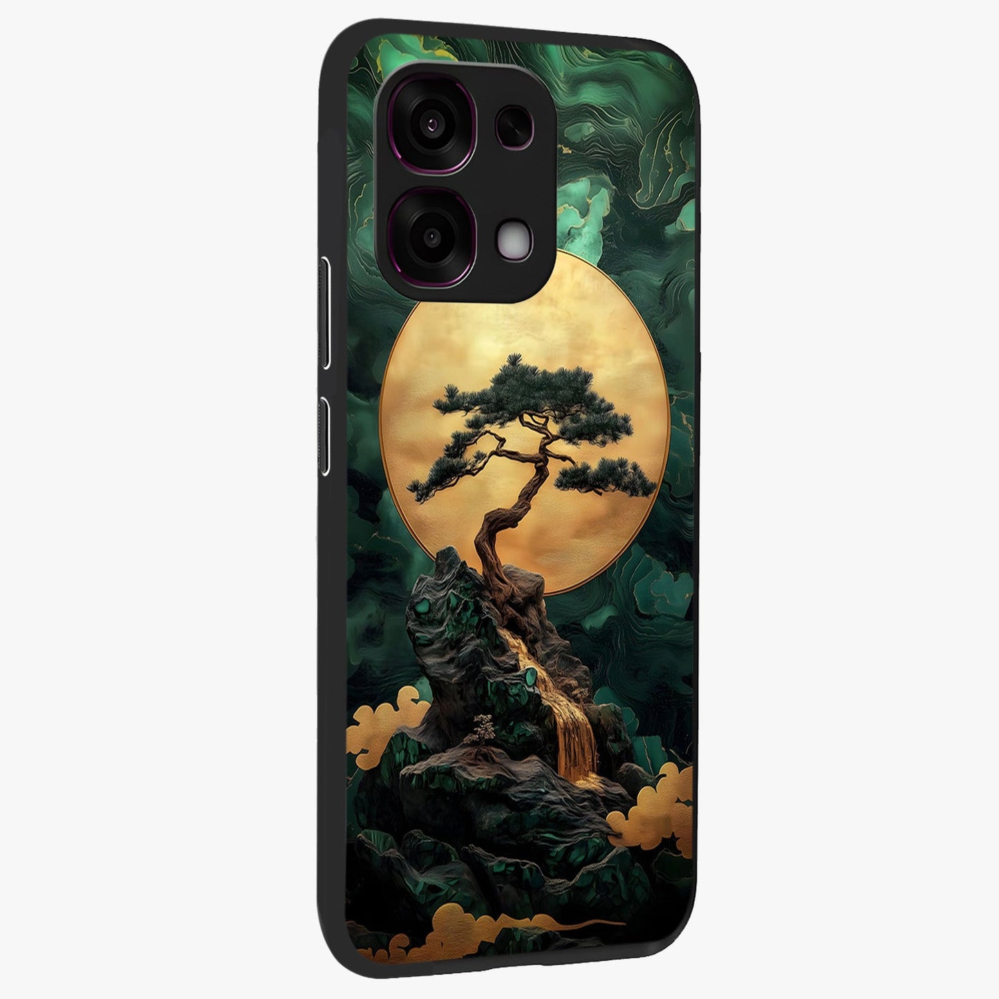 Zen Moon Rise Glass Case upright view showcasing serene moon artwork with tranquil night theme.