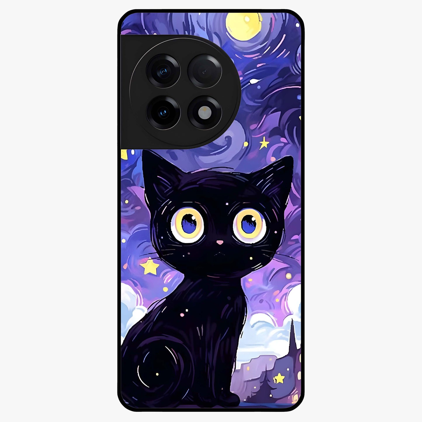 Abstract Cat Art Glass Case for 1+11R vibrant front view featuring modern artistic cat illustration
