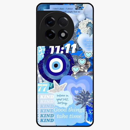 Aesthetic Be Kind Eye Glass Case for 1+11R front view featuring minimal eye illustration with positive message