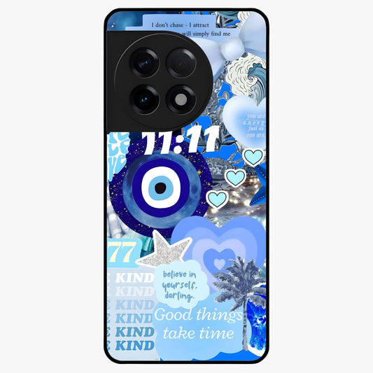 Aesthetic Be Kind Eye Glass Case for 1+11R front view featuring minimal eye illustration with positive message