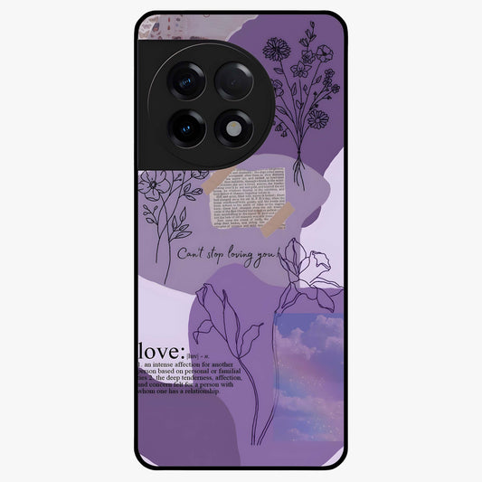 Aesthetic Love With Flower Glass Case for 1+11R romantic front view featuring floral love themed artwork