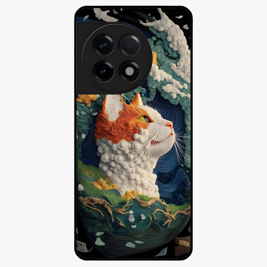 Aurora Cat Dreams Glass Case for 1+11R dreamy front view featuring glowing cat artwork with aurora tones