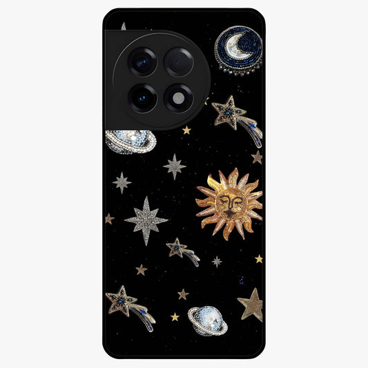 Beaded Cosmic Dreams Glass Case for 1+11R front view featuring celestial bead inspired cosmic artwork