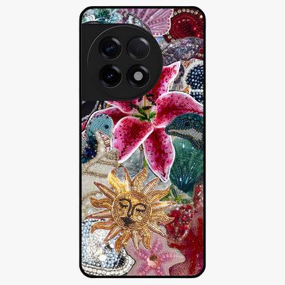 Beaded Garden Fantasy Glass Case for 1+11R front view featuring colorful beaded floral garden artwork