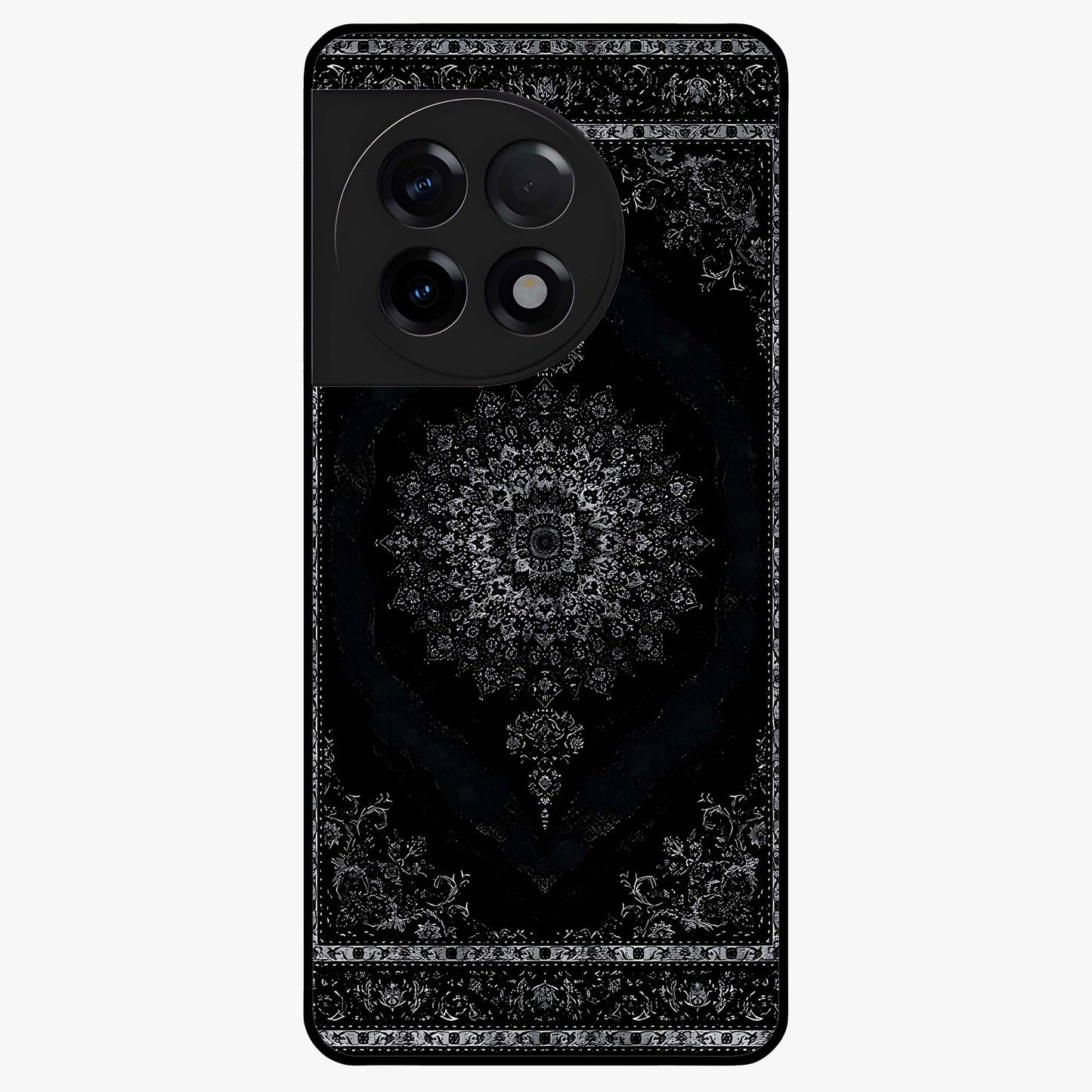Black Persian Carpet Glass Case for 1+11R rich front view featuring intricate Persian carpet pattern artwork
