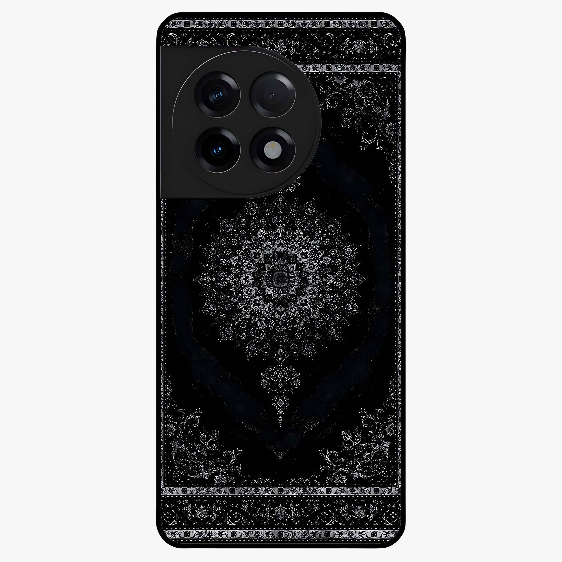 Black Persian Carpet Glass Case for 1+11R rich front view featuring intricate Persian carpet pattern artwork