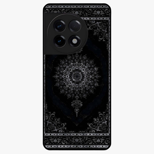 Black Persian Carpet Glass Case for 1+11R rich front view featuring intricate Persian carpet pattern artwork