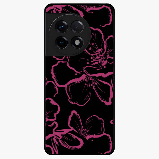 Black Violet Sketch Garden Glass Case for 1+11R artistic front view featuring violet floral sketch artwork