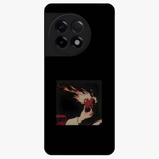 Blazing Heart Faith Glass Case for 1+11R showing full back design in clean flat view with fiery heart artwork and glossy glass finish.