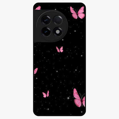 Blinking Butterfly Glass Case for 1+11R showing full back design in clean flat view with delicate butterfly artwork and glossy glass finish.