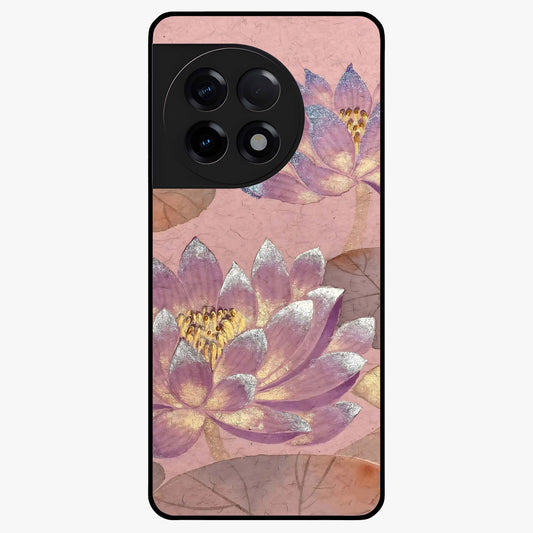 Blossom Mist Lotus Glass Case for 1+11R calm front view featuring lotus flower artwork with misty tones