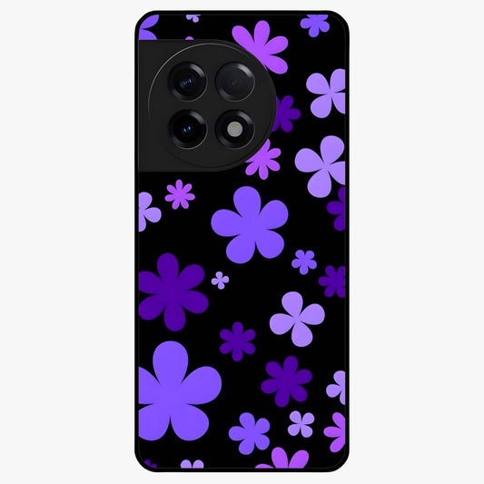 Blue Retro Pop Flowers Glass Case for 1+11R vibrant front view featuring retro floral artwork in bold blue tones