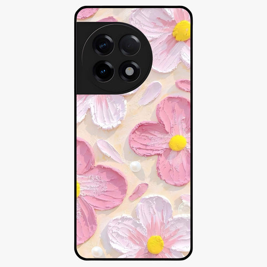 Blush Bloom Texture Glass Case for 1+11R artistic front view featuring textured floral blush artwork