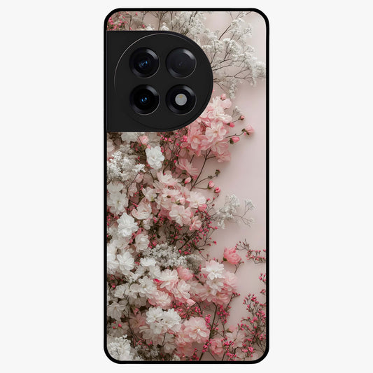 Blush Blossom Cloud Glass Case for 1+11R dreamy front view featuring soft blossom artwork with cloud inspired tones