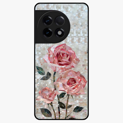 Blush Mosaic Bloom Glass Case for 1+11R artistic front view featuring mosaic style floral artwork
