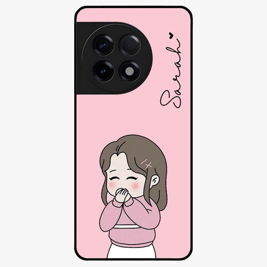 Blushing Love Moment Glass Case for 1+11R romantic front view featuring soft blush love themed artwork