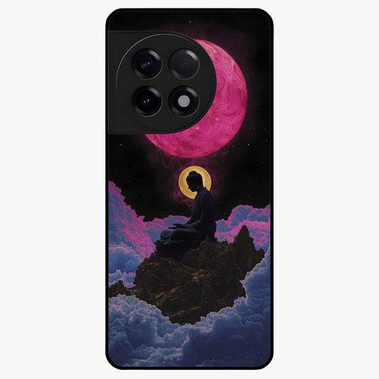 Buddha and Planets Glass Case for 1+11R serene front view featuring Buddha artwork with cosmic planetary background