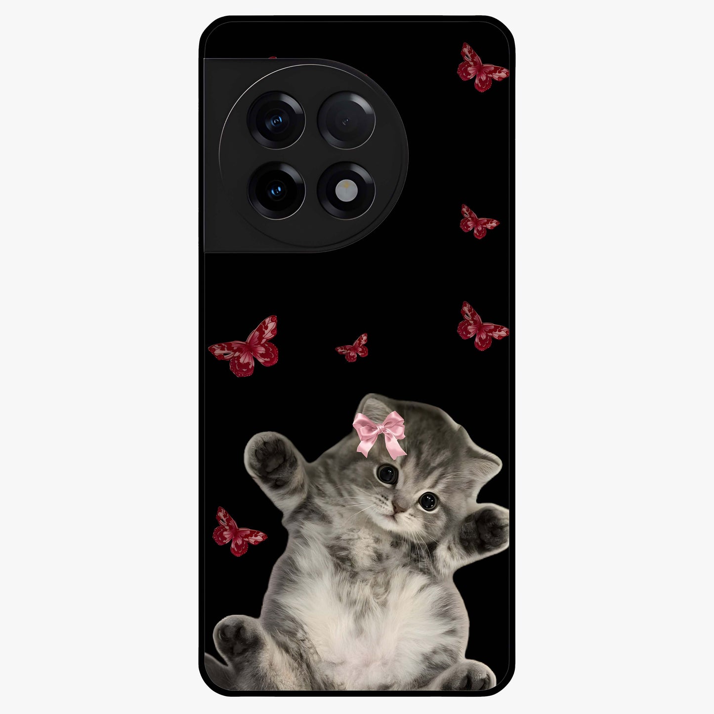 Butterfly Cat Bliss Glass Case for 1+11R charming front view featuring cat and butterfly aesthetic artwork